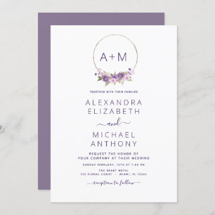 Invitation Monogramme Floral Dusty violet vert Mariage Invi