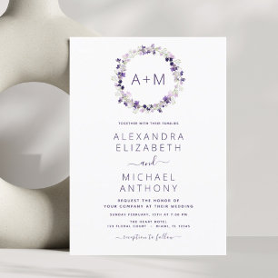 Invitation Monogramme Floral Dusty violet vert Mariage Invi