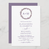 Invitation Monogramme Floral Dusty violet vert Mariage Invi (Devant / Derrière)