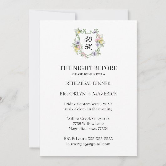 Invitation Monogramme Floral Élégant de Mariage (Devant)