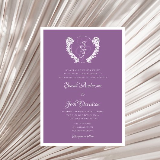 Invitation Monogramme floral élégant minimal Mariage violet