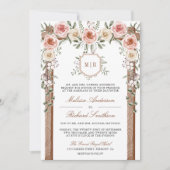 Invitation Monogramme floral en bois rustique Mariage à canop (Devant)