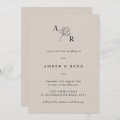Invitation Monogramme floral minimaliste Élégant Simple Neutr (Devant / Derrière)