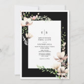 Invitation Monogramme Floral noir & blanc Mariage botanique (Devant)