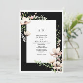 Invitation Monogramme Floral noir & blanc Mariage botanique (Debout devant)