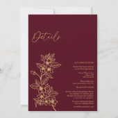 Invitation Monogramme Floral Or Bourgogne Tout en un Mariage (Dos)
