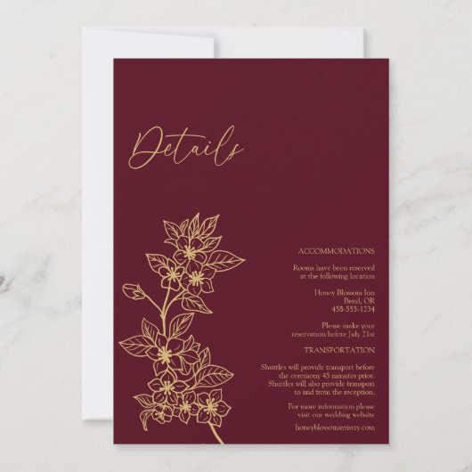 Invitation Monogramme Floral Or Bourgogne Tout en un Mariage (Dos)