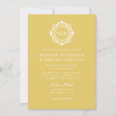 Invitation Monogramme floral orné Mariage or élégant (Devant)