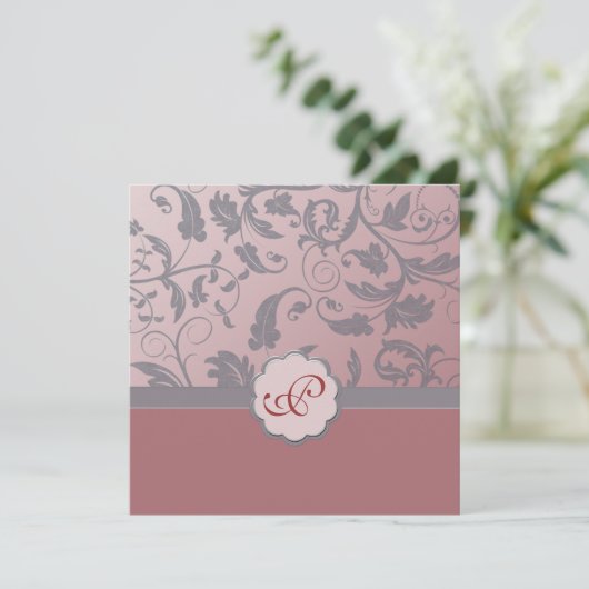Invitation Monogramme Floral Peach (Debout devant)