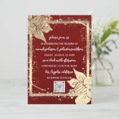 Invitation Monogramme Floral Photo Gold Frame QR Code Bourgog (Debout devant)