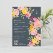 Invitation monogramme floral Qr code photo gris mariage (Debout devant)