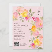Invitation monogramme floral Qr code photo rose nuptiale douc (Devant)