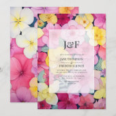 Invitation Monogramme floral rose et citron pour mariage (Devant / Derrière)