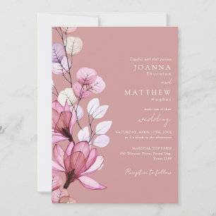 Invitation Monogramme floral transparent Dusty Mariage Rose