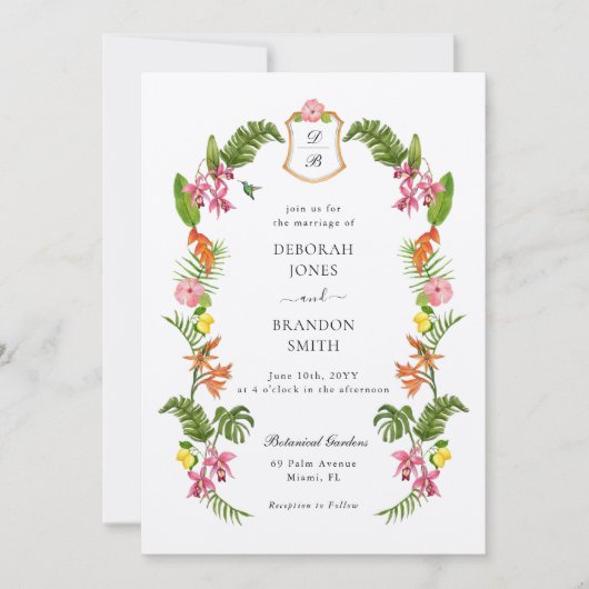 Invitation Monogramme Floral Tropical & Verdure (Devant)