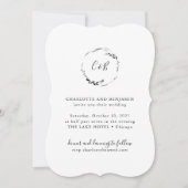 Invitation Monogramme Floral Wreath White Script Mariage (Devant)