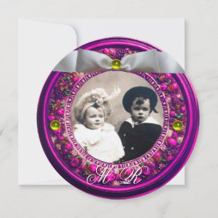 INVITATION MONOGRAMME FLORENTINE FLORAL CROWN BLANC RIBBON