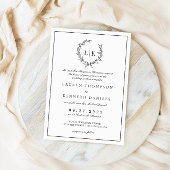 Invitation Monogramme Formel de Feuille de Couronne Noir Blan