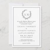 Invitation Monogramme Formel de Feuille de Couronne Noir Blan (Devant)