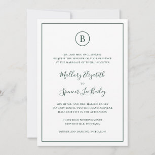 Invitation Monogramme Formel Forêt Vert Tout en un Mariage