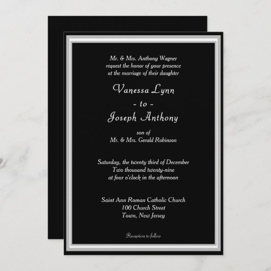 Invitation Monogramme Formel Noir Blanc (Devant / Derrière)