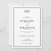 Invitation Monogramme Formel Noir & Blanc Tout en un Mariage (Devant)