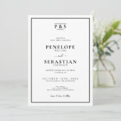 Invitation Monogramme Formel Noir & Blanc Tout en un Mariage (Debout devant)