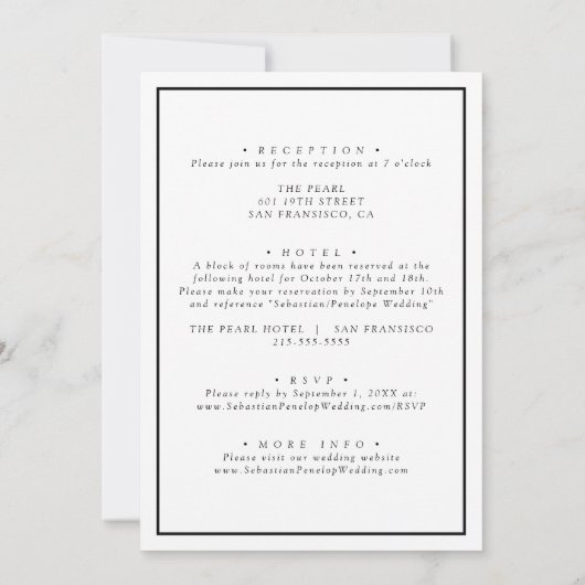 Invitation Monogramme Formel Noir & Blanc Tout en un Mariage (Dos)