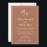 Invitation Monogramme formel Simple Terracotta Mariage élégan<br><div class="desc">Faire-part de mariage de style traditionnel en terre cuite / orange brûlé / rouille avec un design simple et classique avec votre deux monogramme initial et vos noms dans une calligraphie élégante à l'intérieur d'une mince bordure. Tous les éléments de conception peuvent être modifiés dans l'outil d'édition de conception. Ces...</div>