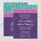 Invitation Monogramme G500D de Mariage de dentelle Turquoise, (Devant / Derrière)