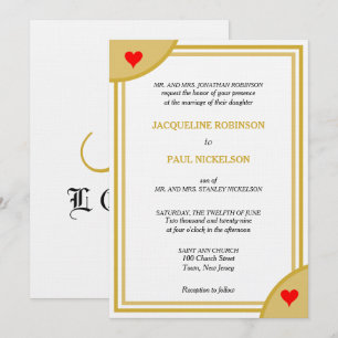 Invitation Monogramme Géométrique de Mariage Blanc Or Cœurs R
