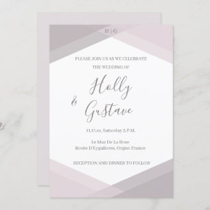 Invitation Monogramme géométrique rose gris moderne Mariage c