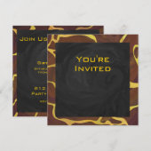 Invitation Monogramme Giraffe Brown, Impression Jaune (Devant / Derrière)