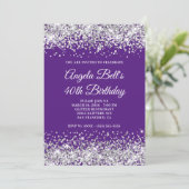 Invitation Monogramme Glitter Argent Violet Royal 40e Anniver (Debout devant)