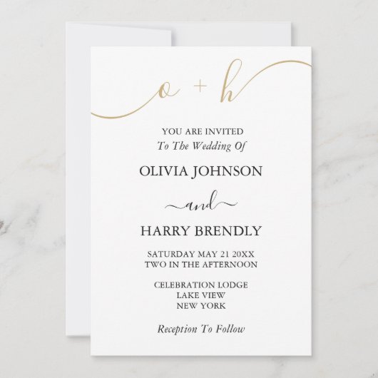 Invitation Monogramme Gold Black White (Devant)