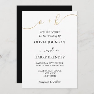 Invitation Monogramme Gold Black White