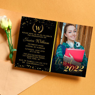 Invitation Monogramme Golden Laurel Parties scintillant de co