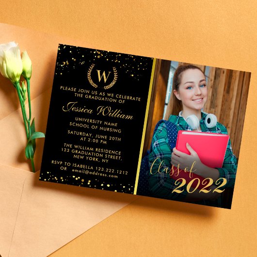 Invitation Monogramme Golden Laurel Parties scintillant de co