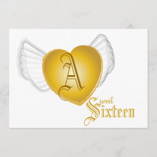Invitation Monogramme Golden Winged Heart Sweet 16-Cust.