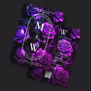 Invitation Monogramme gothique Mariage crâne foncé violet Ros