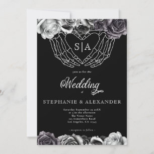 Invitation Monogramme gothique Rose Squelette Mariage main