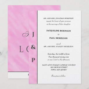 Invitation Monogramme Gris Aquarelle Rose Clair