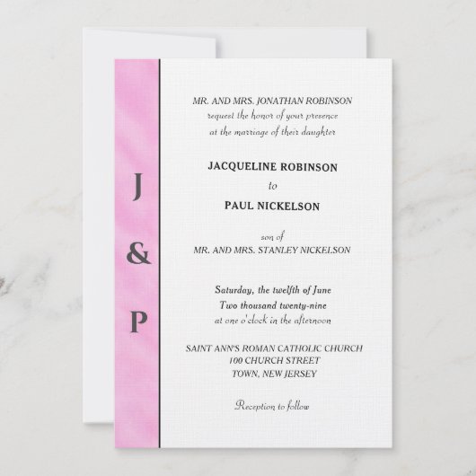 Invitation Monogramme Gris Aquarelle Rose Clair (Devant)