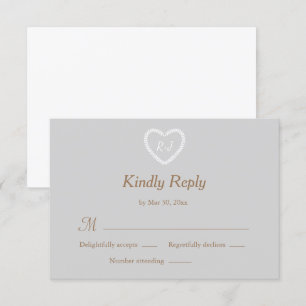 Invitation Monogramme Gris Blanc Or Coeur en forme de mariage