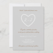 Invitation Monogramme Gris Blanc Or Coeur en forme de Mariage (Devant)