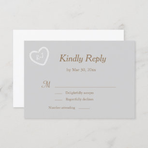 Invitation Monogramme Gris Blanc Or Coeur en forme de mariage