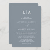 Invitation Monogramme gris bleu foncé Simple minimaliste Mari (Devant / Derrière)