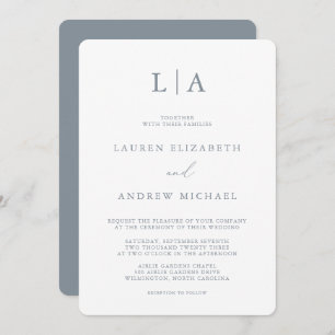 Invitation Monogramme gris bleu foncé Simple minimaliste Mari