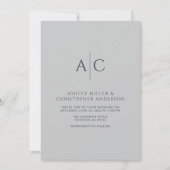 Invitation Monogramme gris bleu marine simple et acier Mariag (Devant)