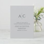 Invitation Monogramme gris bleu marine simple et acier Mariag (Debout devant)
